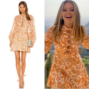 Zimmermann Peggy Scallop Short Dress Orange Paisley